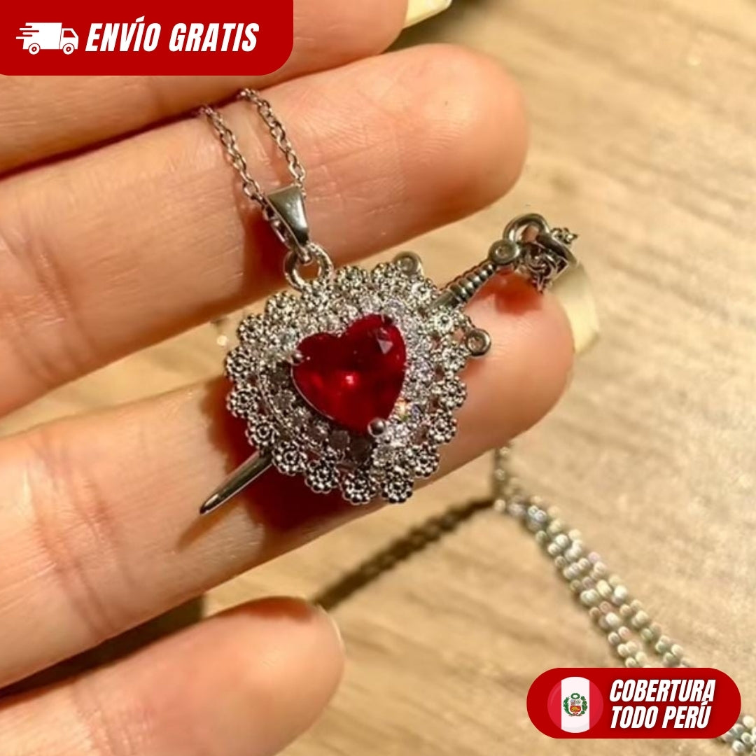 Collar Corazon y Espada Duo para Parejas